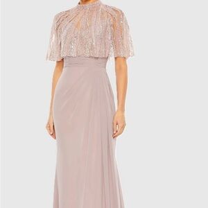Mac Duggal Rose Color Sleeveless Gown With Embellished Cape